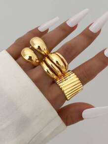 8/5/3pcs Set Oversized, Textured, Asymmetrical-Shaped, Multi-Layer, Hollow Design, Metallic Chunky Rings, Exaggerated, Sexy, Fashion, Simple, Elegant, Retro Design, Holiday, Party, Date, Gift, Daily Wear