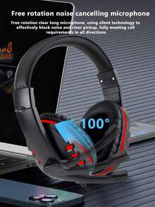 带麦克风的耳罩式有线耳机，3.5 毫米插头，360° 环绕声，适用于智能手机、平板电脑、电脑、游戏音频 Lc、酷炫冷光、亲肤透气外壳 - 均碼 - 查看 4