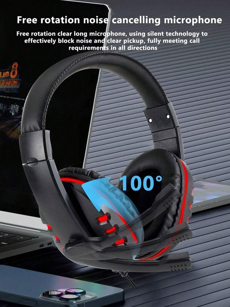 带麦克风的耳罩式有线耳机，3.5 毫米插头，360° 环绕声，适用于智能手机、平板电脑、电脑、游戏音频 Lc、酷炫冷光、亲肤透气外壳 - 均碼 - 查看 4