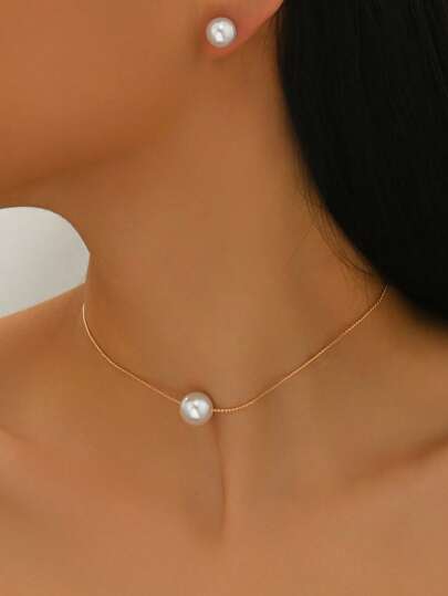 طقم سلسلة أقراط وقلادة من اللؤلؤ بتصميم بسيط وأنيق 3 قطع، أفكار أزياء اكسسوارات عصرية