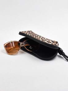 1 buah Kotak Kacamata Lembut Motif Leopard Cokelat & Hitam, Kotak Kacamata dengan Pengait - MultiWarna - View 6