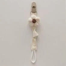 1个手工花卉图案布艺奶嘴夹，带塑料夹 - 米色 - 查看 14