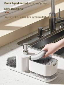 1pc Kitchen/Bathroom Soap Dispenser With Storage Shelf, Multi-Functional Dish Soap/Hand Soap Dispenser With Sponge Holder, Refillable And Reusable Detergent Dispenser For Sink, Countertop, Shower Room Kitchen Items Kitchen Accessories Kitchen Tools - Multicolor - View 11