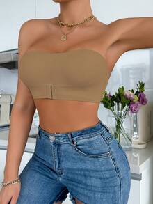 2件套前扣式纯色无肩带抹胸文胸，升级防滑硅胶条，舒适无钢圈薄罩杯文胸，非传统提拉分体式文胸，女士适用 - 彩色 - 查看 9