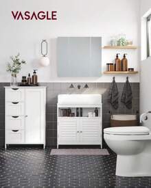 Mobile per vasca da bagno, mobile indipendente, mobile in legno con 4 cassetti e anta, ripiano regolabile, per soggiorno, cucina, corridoio, bianco LHC41W