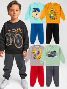4-Piece Children's Sweatshirt Kit For Boys Winter 2 Tops + 2 Trousers Children's Set For Boys Ready For Delivery - 彩色 - 查看 5