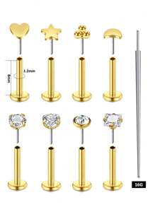 AVYRING 9Pcs 16G/20G Aço Inoxidável Tragus Piercing Jóias Labret Piercing Jóias Sem Rosca Push In Nose Studs Brincos Tragus Flat Back Tragus Stud Lip Medusa Helix Piercing Jóias 6/8MM