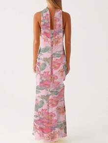 Women Y2k Floral Tube Maxi Dress With Scarf Sleeveless Strapless Backless Mesh Long Bodycon Dresses Formal Cocktail Sundress - 紫羅蘭色 - 查看 4