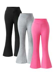 3pcs/Set Girls Flared Pants, V-Waist, Comfortable & Versatile Summer Casual/Sportswear