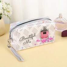Bolsa organizadora de maquillaje con lentejuelas brillantes impresas, bolsa de aseo de viaje portátil de gran capacidad, bolso de mano octogonal para volver a la escuela