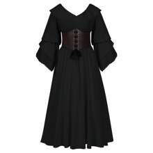 New Doll Collar Ruffled Long Sleeved Renaissance Dress For Women's Medieval Clothing And Plus Size Long Skirt