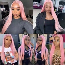 Stunning Purple Hair Synthetic Lace Front Wigs 26 Inch Pre Plucked Long Straight Hair Wigs 13X4 HD Lace Wigs Glueless Dark Purple Colored Wigs Heat Resistant Halloween Wigs Deep Purple Long Silky Straight Lace Front Wigs For Fashion Women For Daily Christmas Party Cosplay Use - 淺粉色 - 查看 10