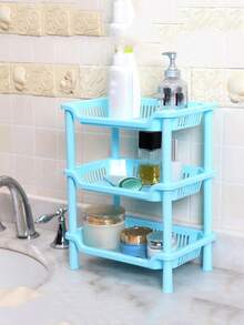 1pc Plastic Kitchen Organizer Rack, 3-Tier Bathroom Cosmetics Storage Shelf, Bedside Snacks Rack, Modern Square Storage Shelf - Multicolor - View 5