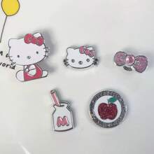 Sanrio 5/10pcs Adorable Hello Kitty Electroplated Resin Detachable DIY Shoe Decorations, Suitable For Slippers, Sandals, Beach Shoes, Beach Bags, Fashionable & Personalized Decor, Perfect Gift