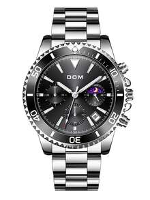 DOM 1pc Men's Fashion Casual Multi-Function Running Seconds Hand Calendar Moon Phase Luminous Waterproof Quartz Sports Watch, Comes With Gift Box, Suitable For Daily Wear And Decoration, Gift For Friends Or Father - Silver - View 15