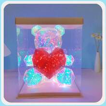 1 Pc 25 CM LED Teddy Bear Night Lights Colorful Lighting Two Styles Red Heart And Colored Heart Bedroom Desk Lamp Valentine's Day Atmosphere Surprise Romantic Gift USB Interface Living Room Party Bedroom Home Decor Happy Birthday Room Stuff Graduation Season Use