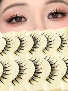 Asiteo 5 Pairs Cartoon Style Pointed False Eyelashes, Whole Piece Fake Lashes, Japanese Anime Design, Tapered Invisible Lash Band, Thick & Curly, Create Dramatic Lash Effect.