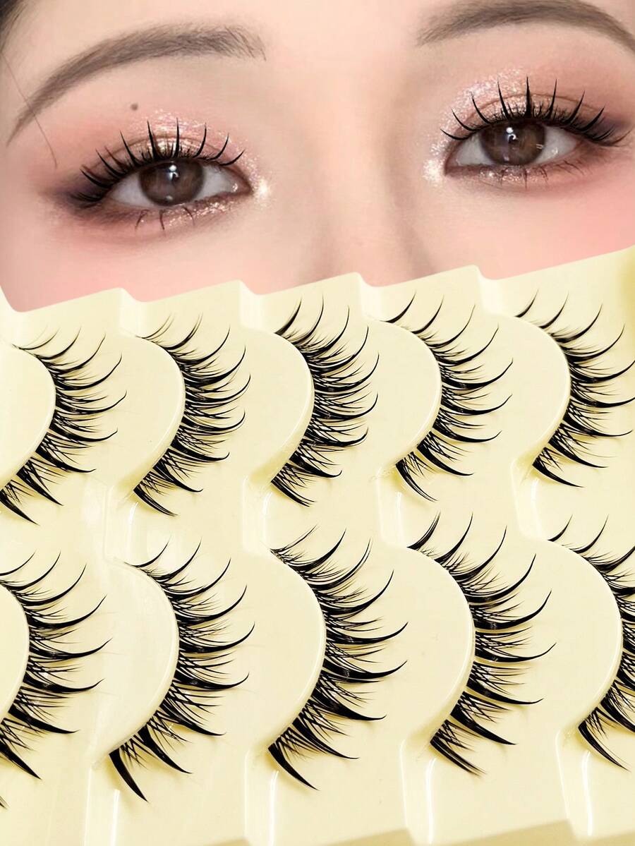 Asiteo 5 Pairs Cartoon Style Pointed False Eyelashes, Whole Piece Fake Lashes, Japanese Anime Design, Tapered Invisible Lash Band, Thick & Curly, Create Dramatic Lash Effect.