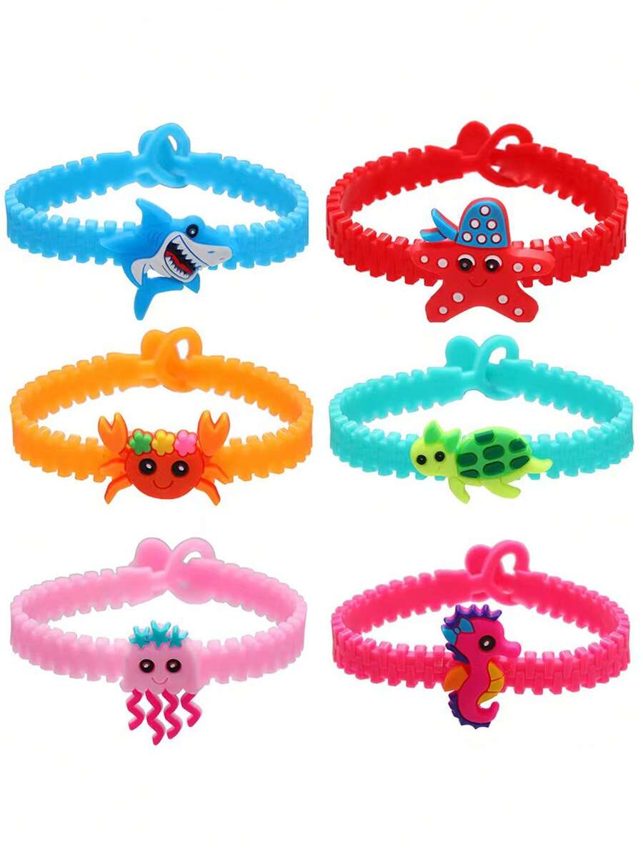 6pcs/3pcs Random Ocean World Animal Design Kids Cute Cartoon PVC Adjustable Bracelet - Multicolor - View 1