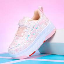 Mini 4-Wheel Shoes With Butterfly Decal On Upper, TPR Detachable Wheels On Sole, Quick For Sliding And Walking, All-Season Roller Shoes