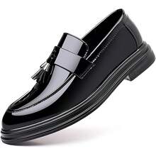 Men's Casual Driving Shoes Patent Leather Tassel Loafers Non-Slip Penny Formal Tuxedo Shoes Business Party Leather Shoes - 黑色 - 查看 2