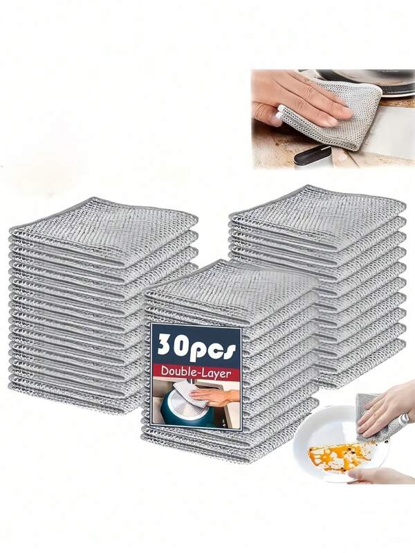 30 Wire Cloths, Double Ply Wire Dishwashing Cloths, Multi-Purpose Scratch-Free Wire Wire Cloths, Wire Miracle Cleaning Pads, Reusable Wire Dish Cloths For Wet And Dry Dishes, Kitchen, Sink, Pots And Pans , Kitchen Supplies