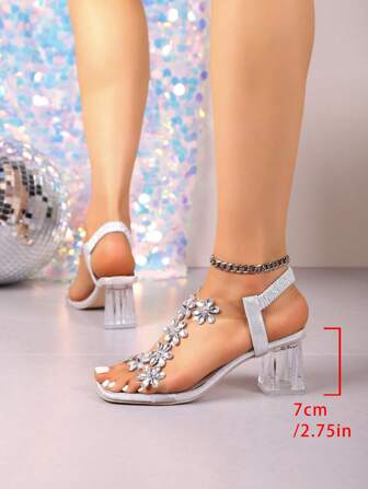 Nieuwjaars sandalen met strass steentjes voor , stijlvolle dikke middelhoge hak en kristalheldere hak, hoge dansschoenen, geschikt voor tieners en , schoolstijl, hoge dansschoenen