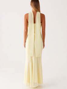 Women Y2k Floral Tube Maxi Dress With Scarf Sleeveless Strapless Backless Mesh Long Bodycon Dresses Formal Cocktail Sundress - 黃色 - 查看 4