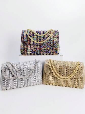 Sparkly Glitter Jewel Embellished Party Clutch Bag, Vintage Underarm Bag Suitable For Wedding, Party, Dinner, Valentine's Day Gift