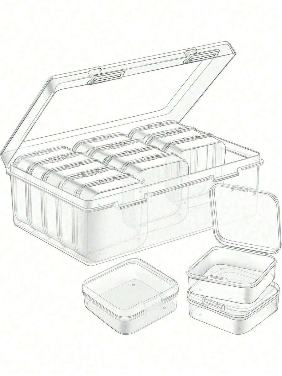 1 套 15 件迷你透明塑料收纳盒：非常适合整理小物件、珠宝、五金件、文具、DIY 工艺品返校