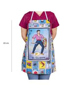 1 Delantal Mandil Unitalla Patrón de Lotería Mexicana para colgar en el cuello para salones de uñas, barberías, restaurantes, camareros, cocina, baño, hogar, artículos para el hogar
