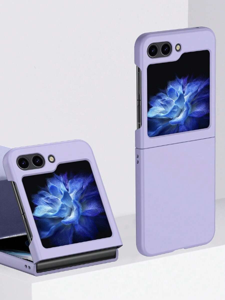 1 Pc Fold Phone Case Solid Color Casual Simple Design Phone Case Compatible With Samsung Galaxy Zflip 3/Zflip 4/Zflip 5/Zflip 6/Zflip 7/Oppofind N2 Flip/N3 Flip/Razr 50 Ultra/Razr 50/Vivo X Flip/HUAWEIP50 Pocket/Razr 50/Razr 40 Ultra/Razr 40/Razr 50 Ultra/Honor Magic V Flip Waterproof Shockproof Anti-Fall Scratch Resistant - Mauve Purple - View 1
