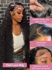 40 Inch Deep Wave 13x4 Lace Front Human Hair Wig 200% Remy Curl Full Lace Frontal Wig Human Hair For Black Women - Natural Black - Xem 5