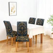 1/4/6/8pcs Black Gold Palace Pattern Chair Covers, Gold Embossed Rose Chair Slipcover, Elastic Fabric Easy Installation, Removable And Washable, Luxury Vintage Gilded Floral Print, Black Anti-Fouling Chair And Table Covers - Multicolor - View 9