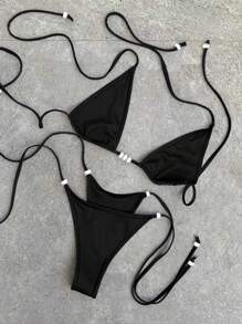 Costume da bagno bikini con laccetti, colido colore sexy, per donne, della marca Polovedo