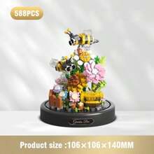 Miniature Building Block Flowers With Dust Cover Mini Everlasting Bouquet Assembly Toys Adult Building Block Decoration Romantic Gift