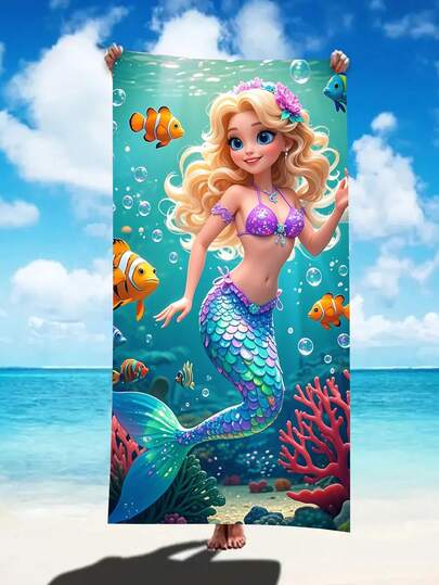 1pc Microfiber 250gsm Absorbent Quick Dry Mermaid Tail Or Colorful Fish Scale Print 27.5"X55" Swimming Wrap Towel/Beach Towel/Shawl/Seat Cushion; Or 35"X71" Large Bath Towel/Beach Towel Summer Travel,Vacation Holiday Bathroom Decor Beach Essentials