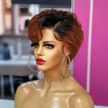 13*4 Lace Front Wigs Short Pixie Cut Wig Human Hair Wigs For Women 6inch Perfect For Daily Wear & Parties - S1/350 - 查看 3