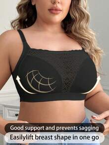 Damen Große Größen Spitze Einsatz bügelloser BH, Weiche und bequeme Wäsche