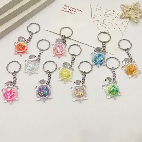 1pc Random Color Cartoon Luminous Turtle Keychain, 3D Turtle Keyring Pendant DIY Accessory Back To School