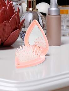 1 件便携式心形可折叠气垫化妆镜梳，心形折叠化妆镜带气垫镜和梳子，迷你口袋发刷，旅行和露营使用，家用紧凑型化妆镜。非常适合母亲节、返校季节礼物、刷子、发刷、卷发、拉直、节日必需品、旅行必需品。 - 彩色 - 查看 3