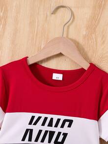 Young Boys' Spring And Summer Letter King Printed Contrasting Splicing T-Shirt+Contrasting Splicing Pants Two Pieces Set - Multicolor - View 3