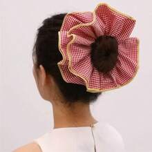 1 Stück extra großer karierter Rüschen-Mehrschicht-Scrunchie, romantischer Vintage-Ballett-Stil Messy Bun Haarteil, geeignet für täglichen Gebrauch Scrunchies Haargummis Scrunchy Haargummis