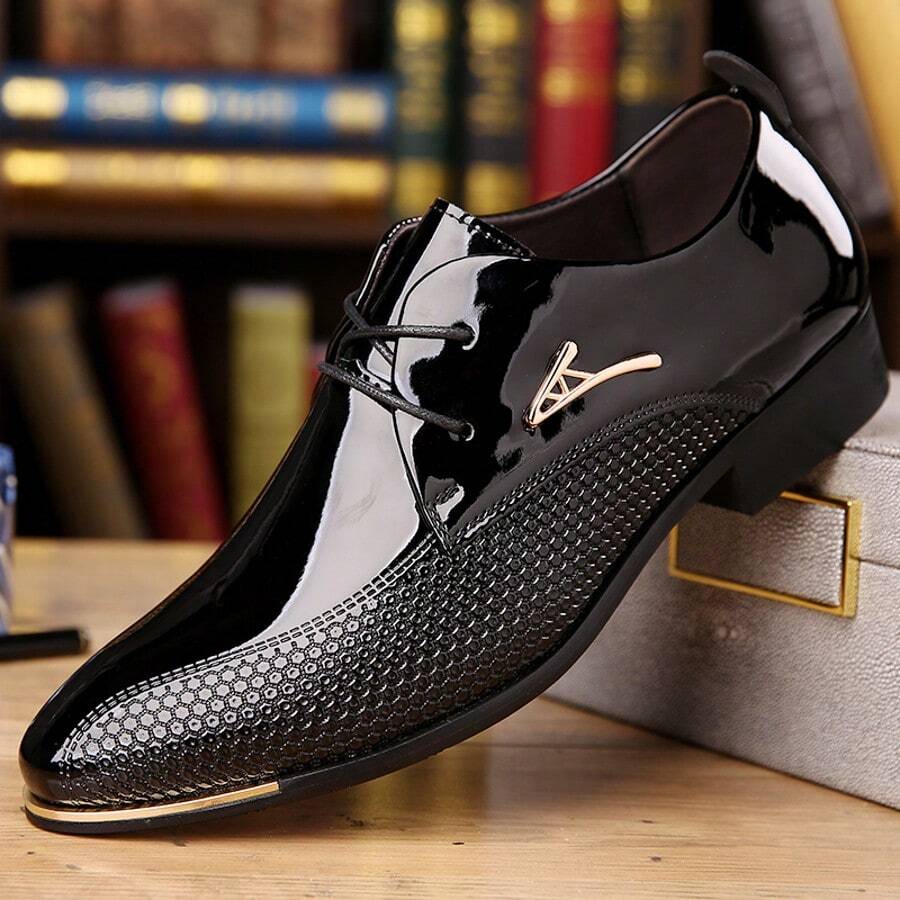 Men's Business Casual Shoes, Fashionable Glossy Formal Shoes, Suitable For Office Banquets, Weddings, And Important Occasions - màu đen - Xem 1