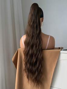 爪形马尾辫接发棕色 32 英寸长天然水波纹耐热纤维合成马尾辫假发适合女孩女士日常使用 - 黑棕色 - 查看 5