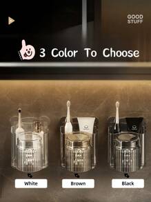 1PC Wall Mounted Toothbrush And Mouthwash Cup Holder, Brown Black White Clear Plastic Toothbrush Holder, No Drilling Bathroom Organizer Rack For Toothpaste And Brush Storage Home Bathroom Decor Fall Decor Back To School