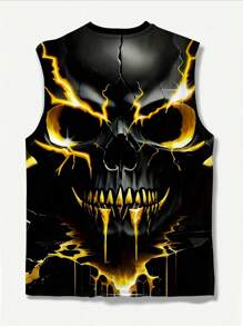 Men's Plus Size Skull Print 3D Digital Knit Fabric Sleeveless Summer Fitness Training Casual Basketball Sport Tank Top