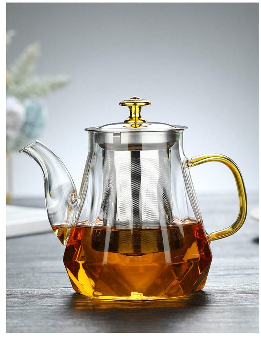High Borosilicate Heat-Resistant Glass Teapot With Stainless Steel Filter, Large Capacity Diamond-Shaped Pot For Brewing Tea Back To School - Multicolor - View 1