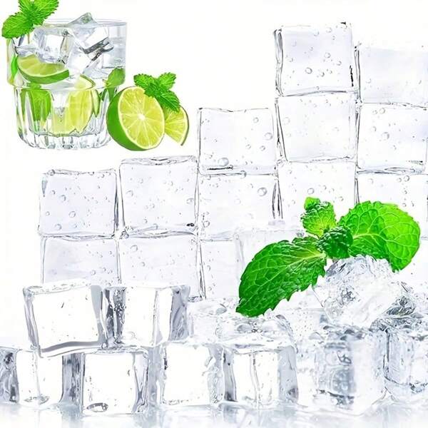 50pcs Transparent Fake Ice Cubes, Acrylic Clear Ice Blocks, Diamond Crystal Plastic Square Fake Ice Cubes For Summer Home Decor, Wedding Center Vase Filler (0.56 Lbs)