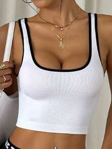 “白色 Bralette 带黑色饰边 瑜伽健身 超薄无缝 4 向拉伸支撑 轻便透气”